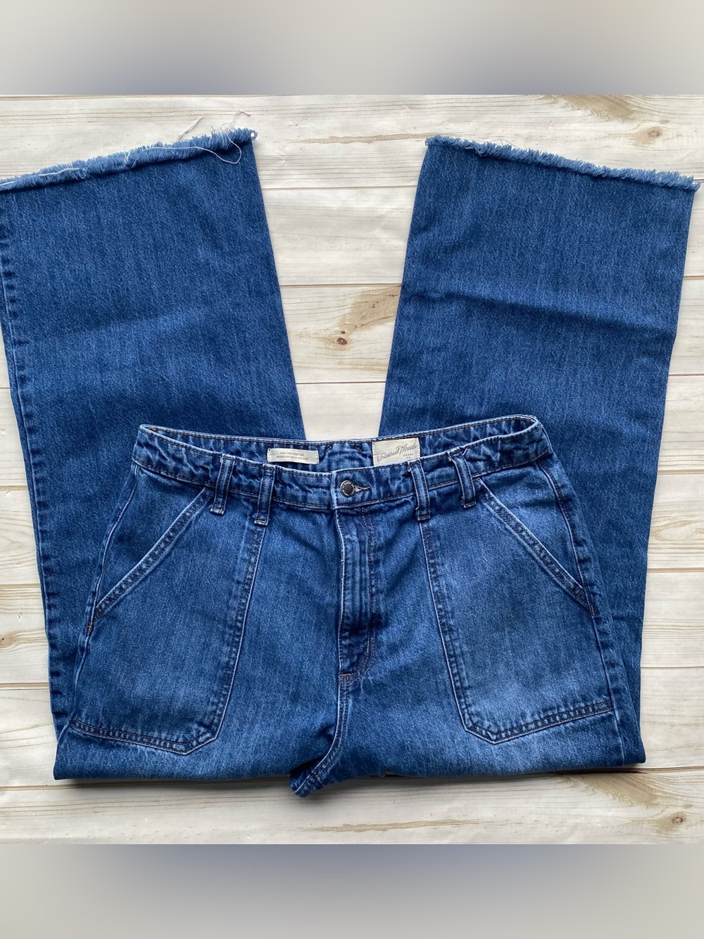 Universal Thread dark wash high rise crop wide leg jeans patch pockets coastal